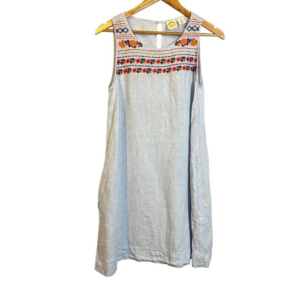 C&C California Blue Embroidered Linen Dress S Coastal Grandma Beach Vacation - Picture 1 of 6